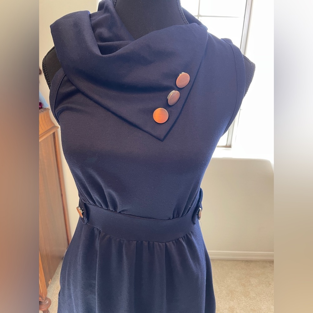 ModCloth Coach Tour Monteau Navy Blue Collared Dress, Pockets, Sz M - Picture 2 of 6